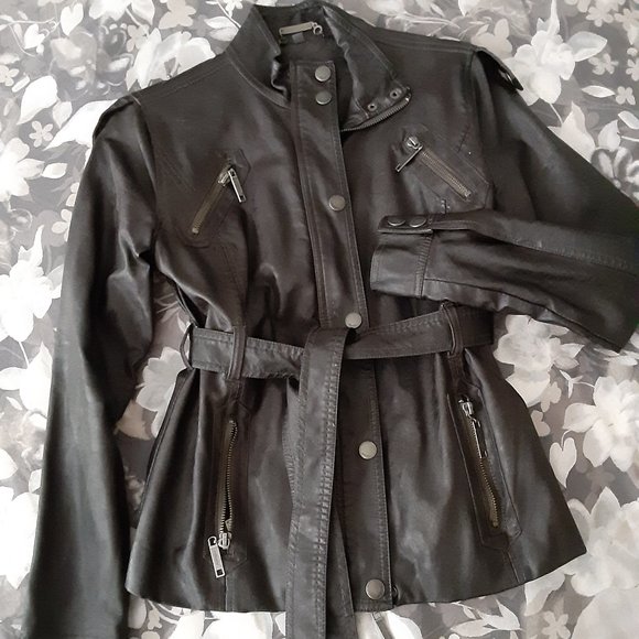 JOU JOU soft black leather jacket- girls size L 12/14 - fits women's XS